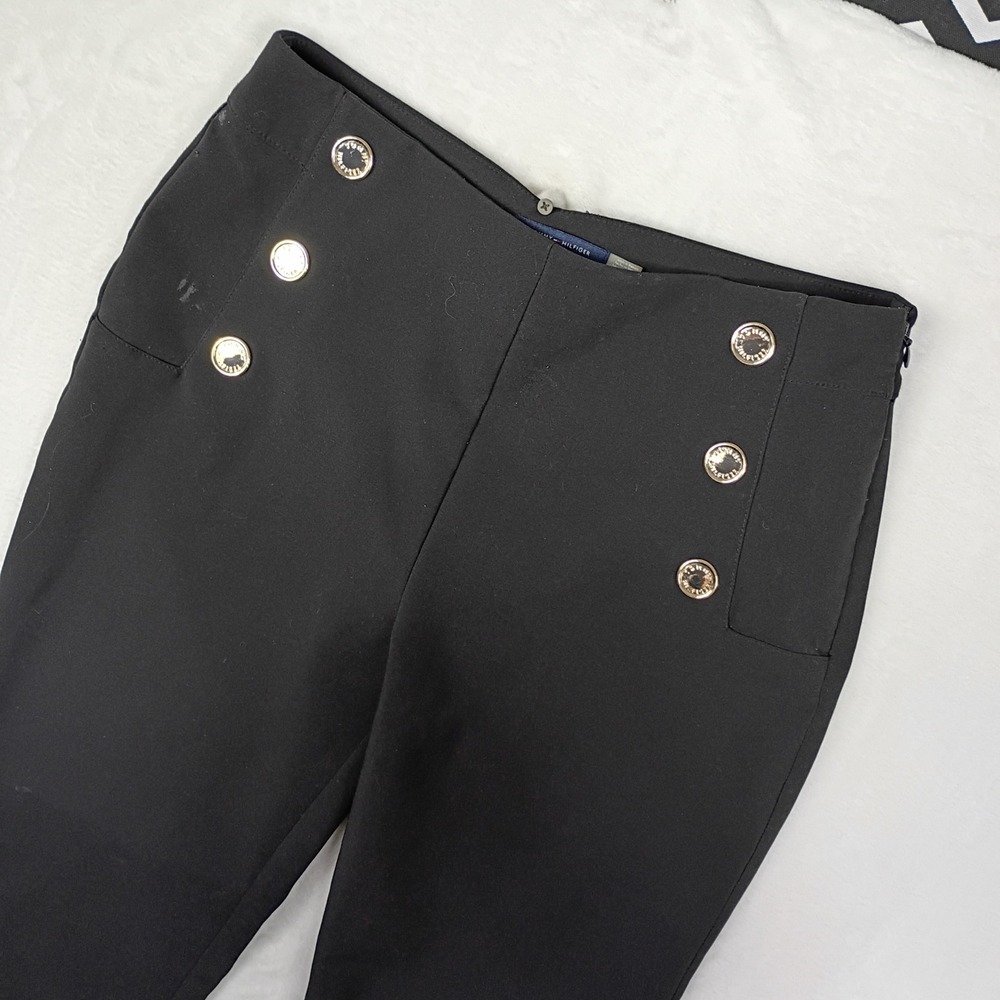 Tommy Hilfiger Womens Black Sailor Pants Gold‎ Crest Buttons High Waist Size 6 - Picture 4 of 7